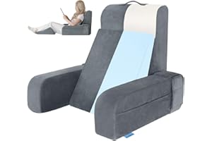 Kayfia Reading Pillow, 10 in 1 Back Pillow for Bed Sitting up with Detachable Arms Rest, Back Rest with Gel Memory Foam, Husband Pillow for Reading/Gaming/Working in Bed or Couch 19", Gray