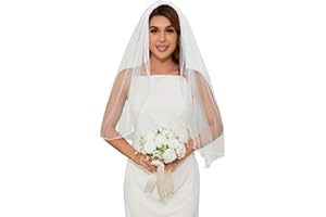 Grettytling Wedding Veil Pearls and Crystals Beaded Edge 1 Tier Soft Tulle Fingertip Length Bridal Veil with Comb