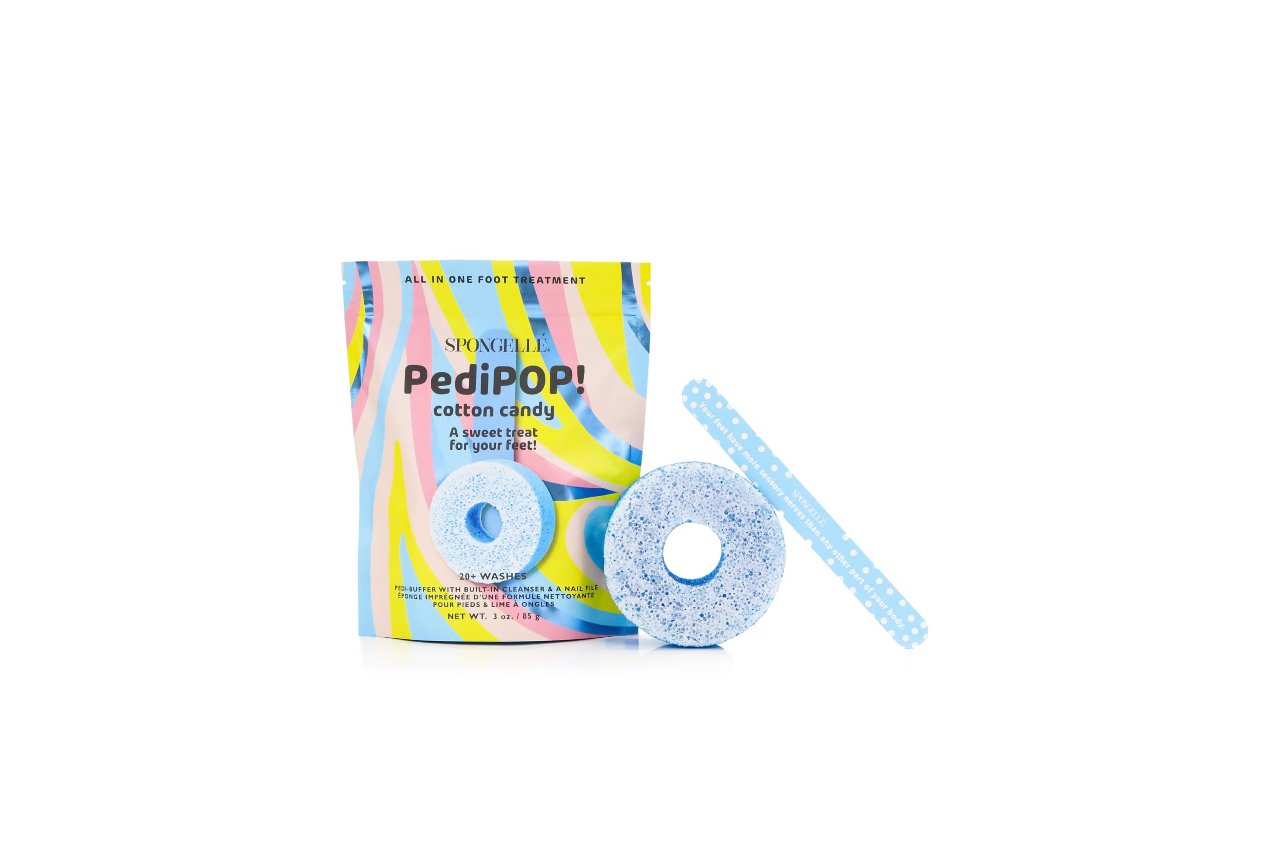 Infused sponge & pedicure nail file Pedi Pop Buffer cotton candy (20+ uses) Spongellé 85g