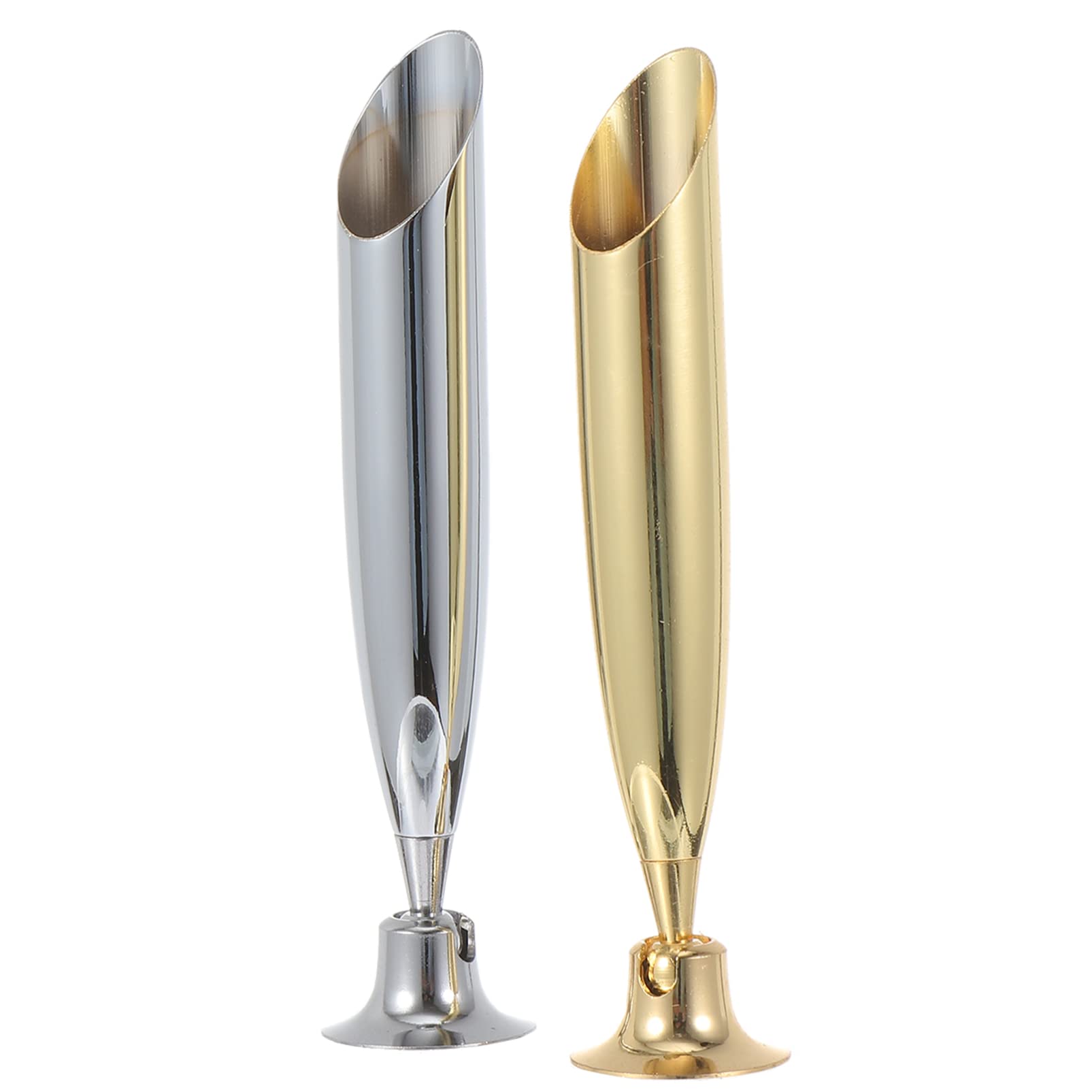 HEALLILY 2pcs Round Metal Insertion Pen Holder Vintage Single Pen Holder Feather Quill Dip Pens Base Fountain Pens Stand for Office School Stationery Silver Gold, 8.2x1.7x1.2cm (IOR31Y5245Q15MEU)