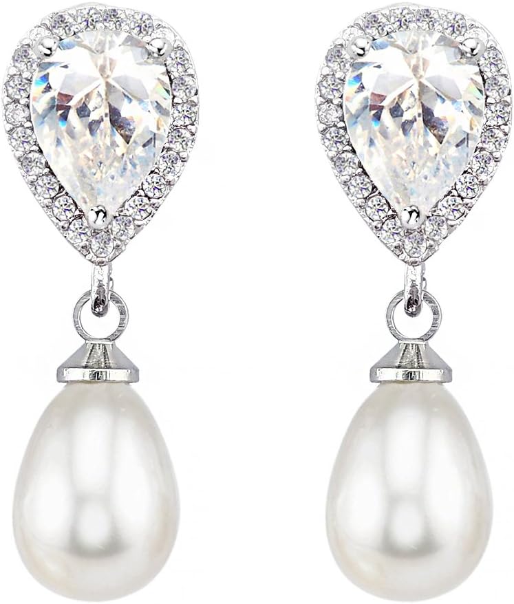SELOVODangle Earrings Bride Cubic Zirconia Simulated Pearl Drop Chandeliar Earrings