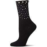 MeMoi Women's Ribbed Rhinestone Studded Cotton Rich Crew Sock