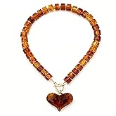 NOVYRA Brown Resin Puff Heart Pendant Necklace for Women Exaggerated Amber Acrylic Beaded Chunky Heart OT Buckle Choker Necklace Fashion Jewelry Accessories for Women