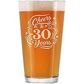 Bevvee Cheers to 30 Years - Pint Glass for Beer - Gifts for Women & Men - 30th Anniversary Party Decor - 16 Oz Glasses