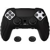 PlayVital Guardian Edition Anti-Slip Ergonomic Silicone Cover Case for ps5 Edge Controller, Soft Rubber Protector Skin for ps5 Edge Wireless Controller with Thumb Grip Caps - Black