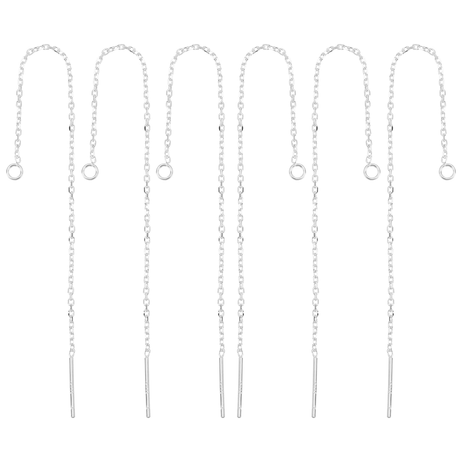 Beebeecraft 1 Box 3 Pairs Threaded Earring Findings 925 Sterling Silver Ear Threads 99mm Drop Earring Threader with Loop for Jewelry Earring Making