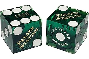 CYBER-DEALS 19mm Craps Dice Pair Matching Serial Numbers - Authentic Las Vegas Casino Table-Played Dice (Palace Station (Green Polished))