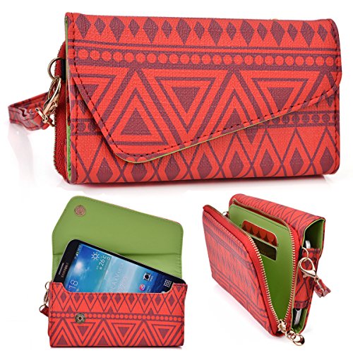 Apple iPhone 7 Plus, iPhone 6 Plus Accessories / Ladies Cell phone Purse with Strap (Tribal Red)