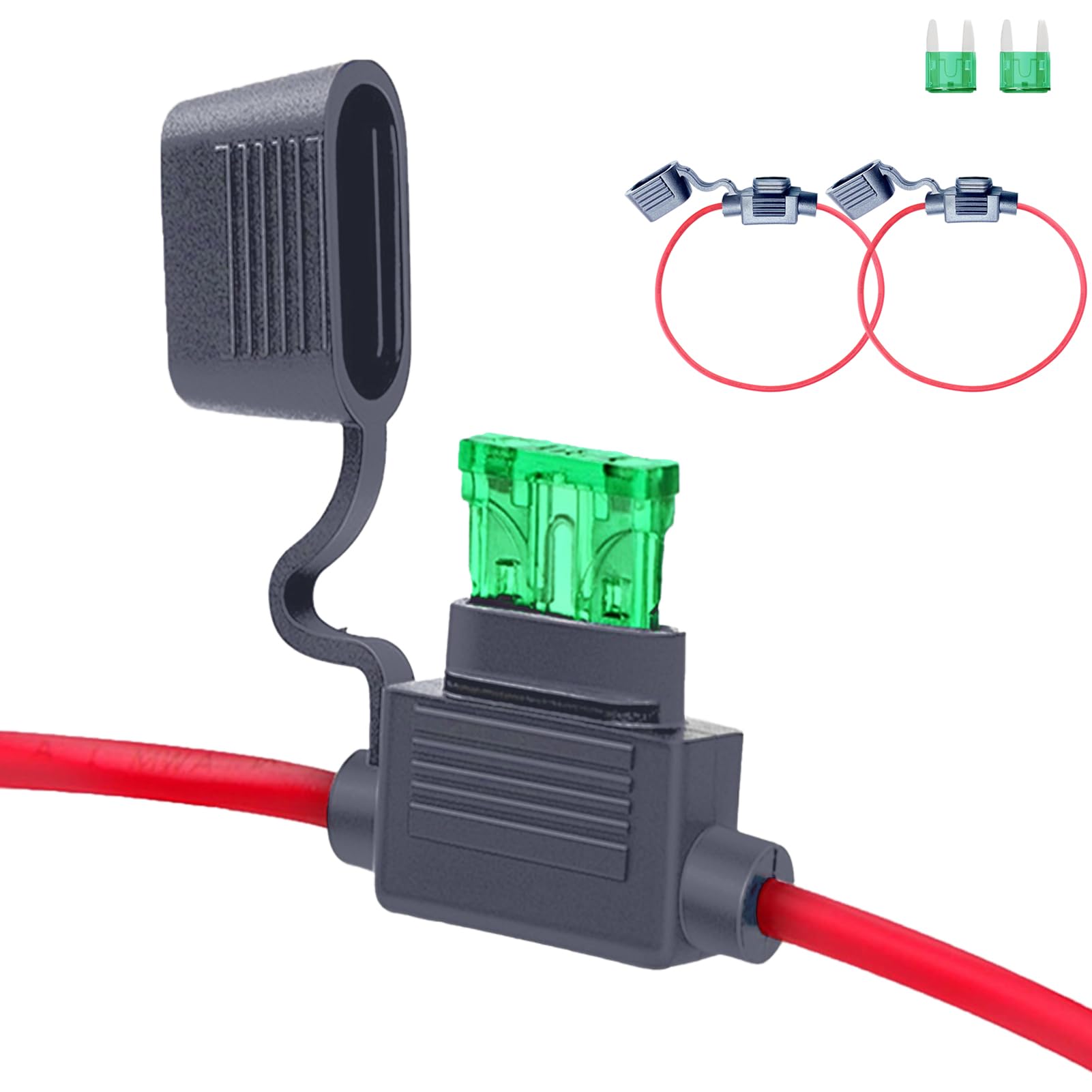 2-Pack Inline Fuse Holder, 12 AWG 30A In-Line Standard Blade Fuse Holder with Caps Automotive Replacement Fuses, Waterproof Mini Line Fuses Copper Wire Cables for Car Truck Motorcycle Boat