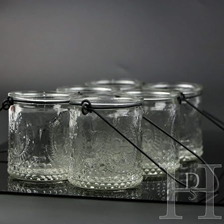 Ahg 6pcs Vintage Glass Tea Light Candle Holders Hanging Jars Wedding Decoration Amazon Co Uk Kitchen Home