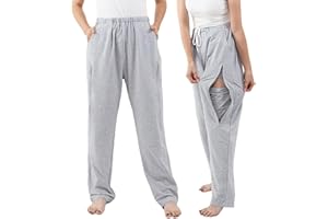 Siomlana Urinary Drainage Pants,Unisex Incontinence Care Trousers,Catheter Pants,Fistula Pants,Ostomy Drainage Bag Care Pants,Double Zippered Pockets Holding 2000ml Catheter Bags(Gray,L)