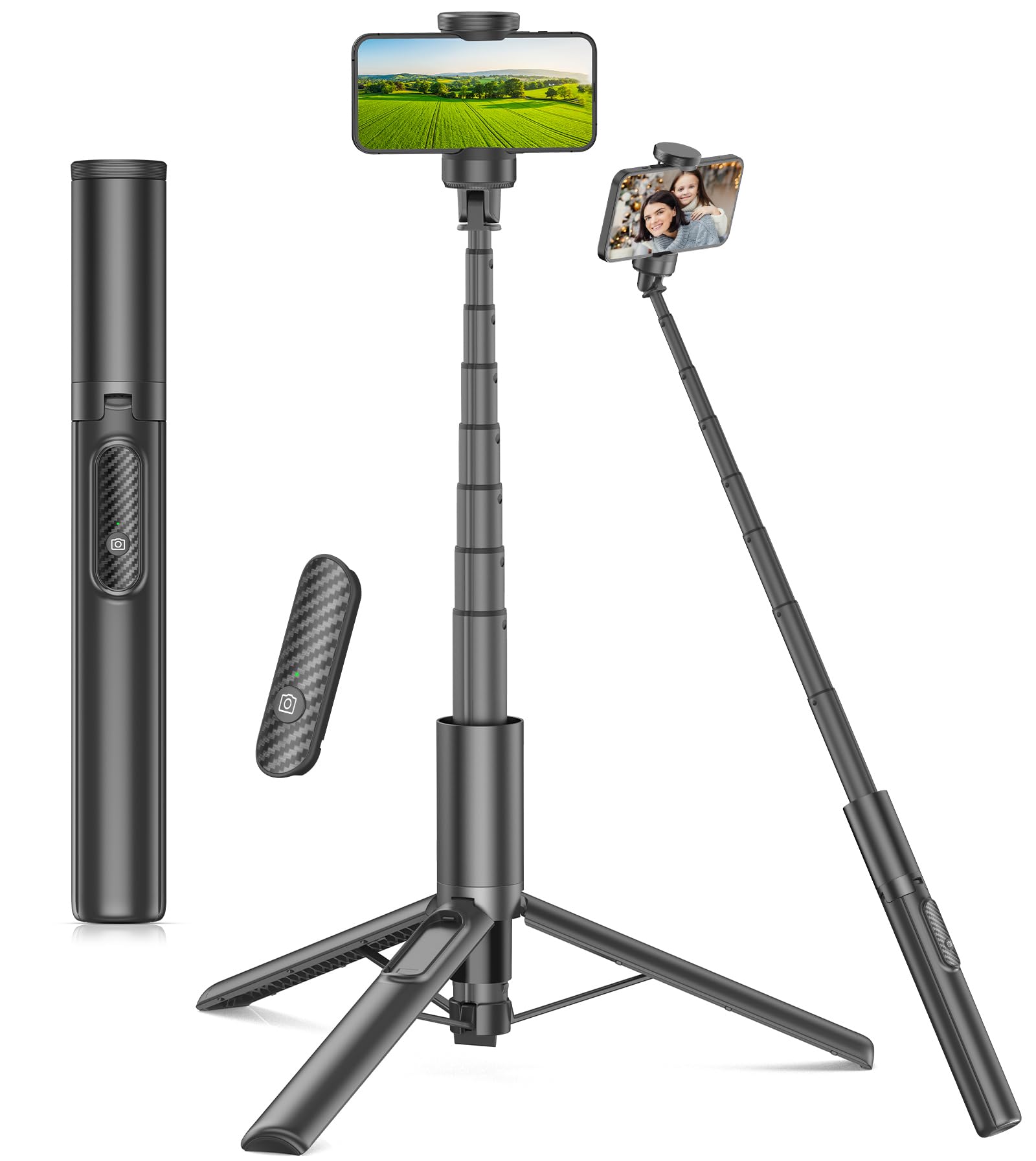 Photo 1 of Gahenwo 60" Phone Tripod & Selfie Stick with Remote for Cell Phone 4"-7", Portable Smartphone Tripod Stand Compatible with iPhone Android, Lightweight Travel Tripod for Selfies Video Recording Vlog