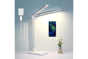 Semlos Dual Arms LED Desk Lamp with USB Ports, Table Light with 5 Color Modes & Adjustable Brightness Levels, Touch Control f