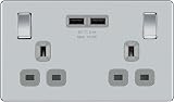 BG Electrical Screwless Flat Plate Double Switched USB Charger 13 A Chrome view 2