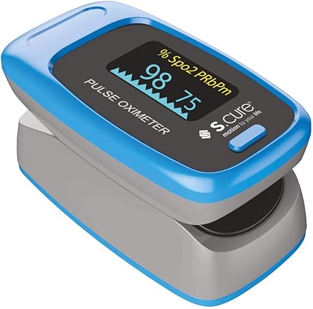 S.cure Fingertip Pulse Oximeter with PERFUSION INDEX, Spo2 Alarm and Beep pulse sound with carrying pouch and paper pack - FTP1100