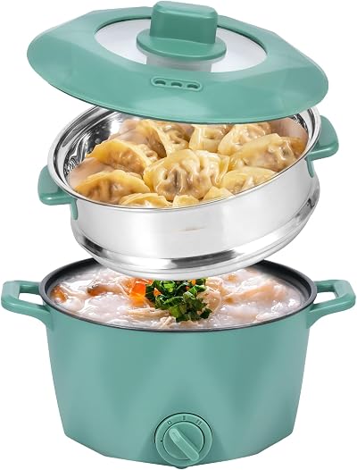 Electric Hot Pot 2L Stainless Steel Noodles Cooker w/ Steam Rack UK