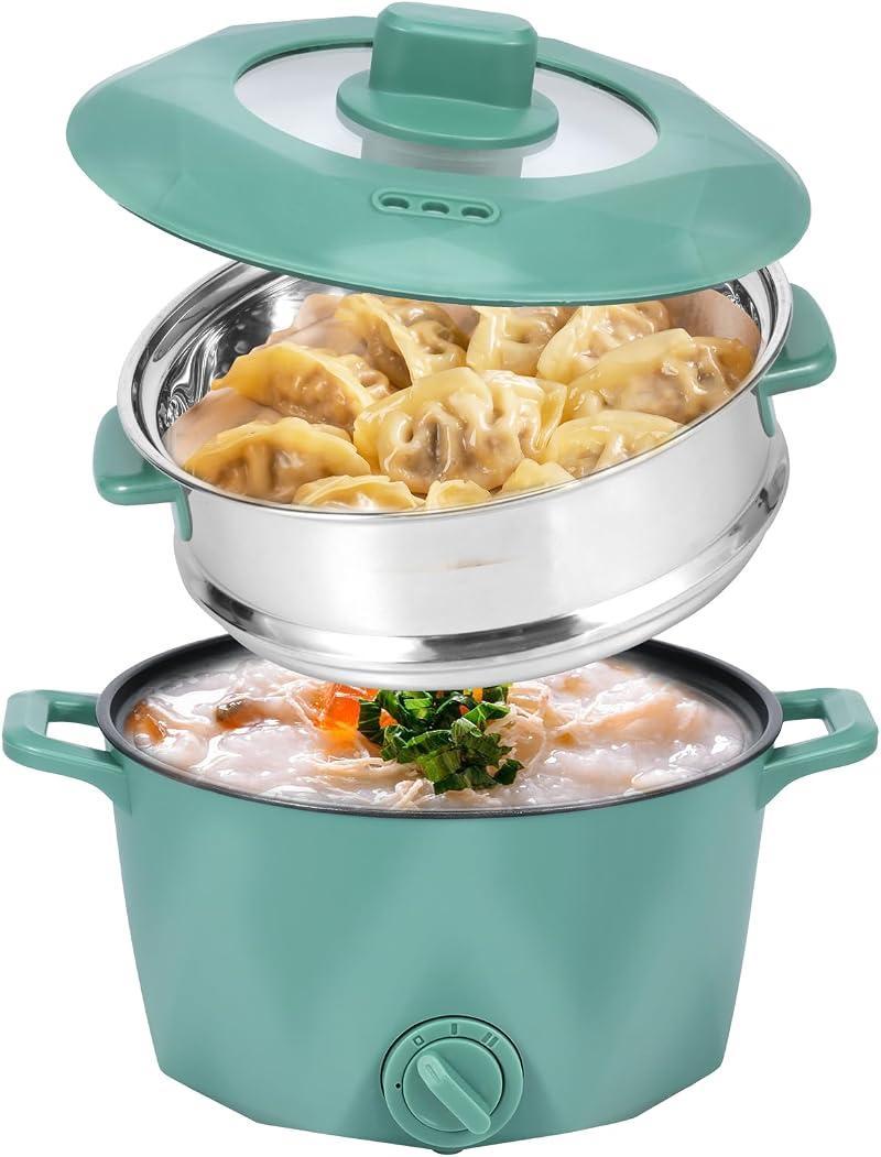 Electric Hot Pot 2L Stainless Steel Noodles Cooker w/ Steam Rack UK