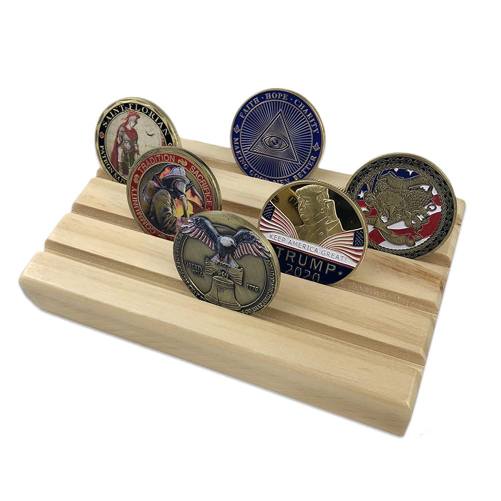 AtSKnSK 4 Rows Military Challenge Coin Display Rack Holder Stand wooden