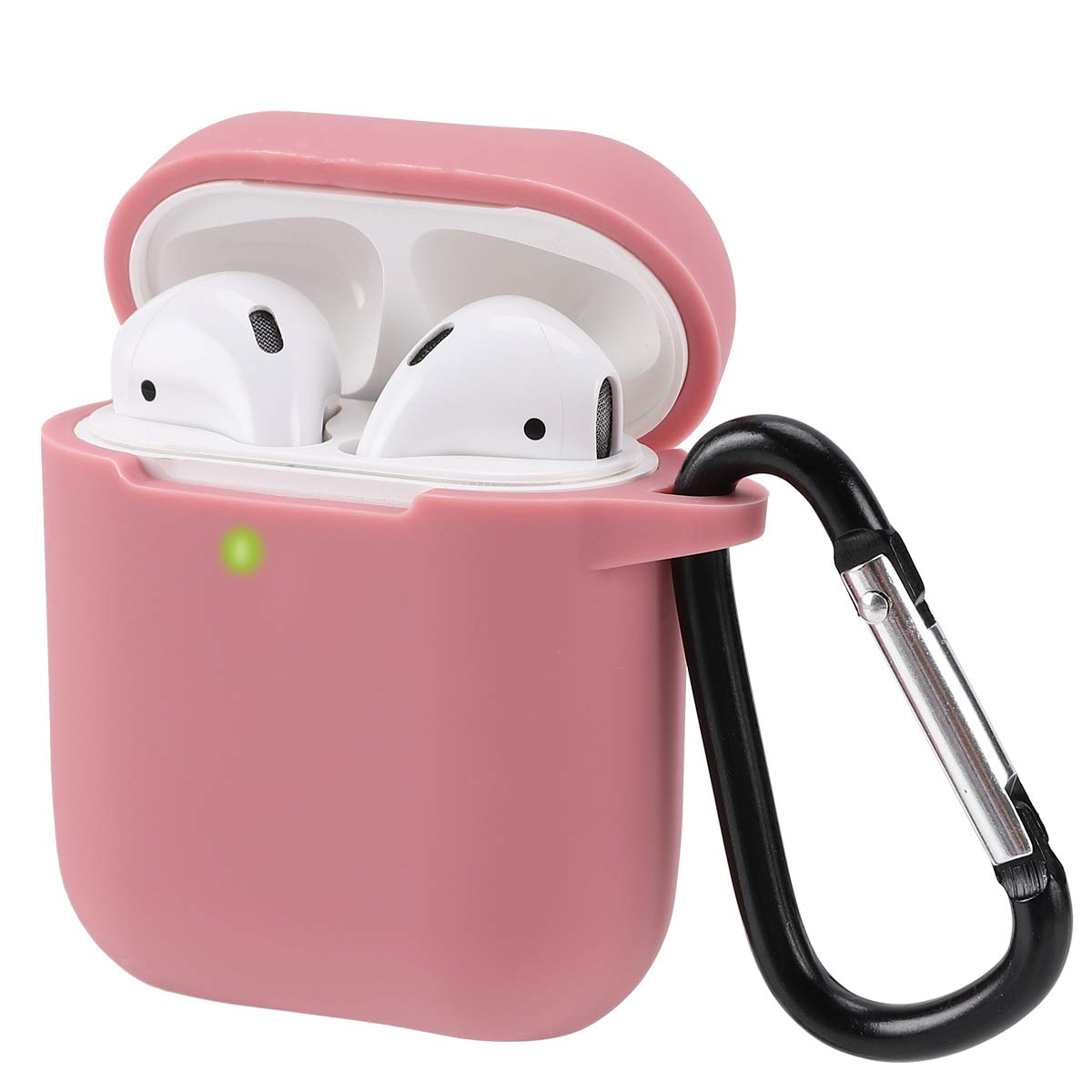 KOKOKA Case Cover Compatible with AirPods 2 & 1, Silicone Shockproof Case Cover for Airpods 2 &1 Front LED Visible Extra Protection with Carabiner, Bean Pink