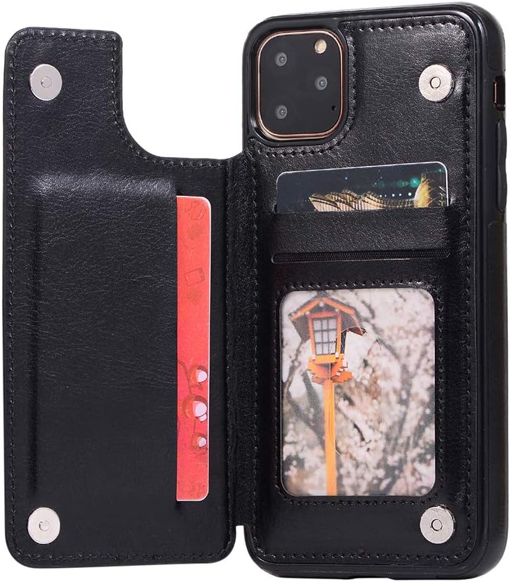 IP 11 Pro Max Case Compatible with Apple iPhone11 Promax Cases Kickstand Card Slot Magnet Hard Protective Cover Iph 11pro Mac Wallet Folio Bumper Skin 6.5 Inch (Black)