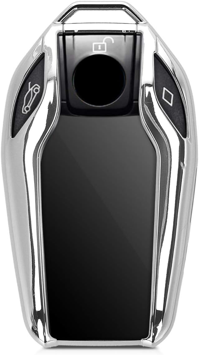 kwmobile Car Key Cover - BMW Compatible Display Key Fob - Soft TPU - Silver High Gloss - Image 4