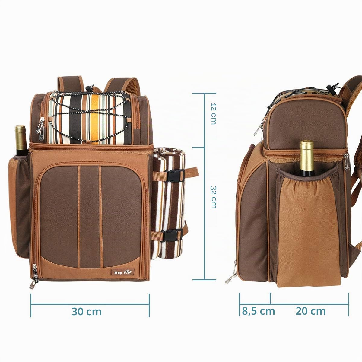 Hap Tim Picknick-Rucksack-Kühler für 2 Personen mit isolierter auslaufsicherer Kühltasche, Weinhalter, Fleece-Decke, Besteck-Set, perfekt für Strand, Tagesreisen, Wandern, Camping,(EU-36083) 6