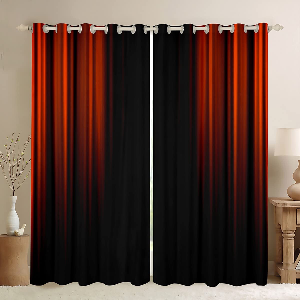Abstract Ombre Curtains Kids Girls Boys Teens Orange and Black Window Curtains for Bedroom Living Room,Gradient Window Treatment W66*L90 Inches,2 Panels