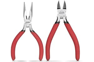 HOUSERAN 2-Piece Pliers Set, 5 Inch Needle Nose Pliers & Wire Cutters, Mini Spring Loaded Jewelry Pliers and Flush Cutters fo
