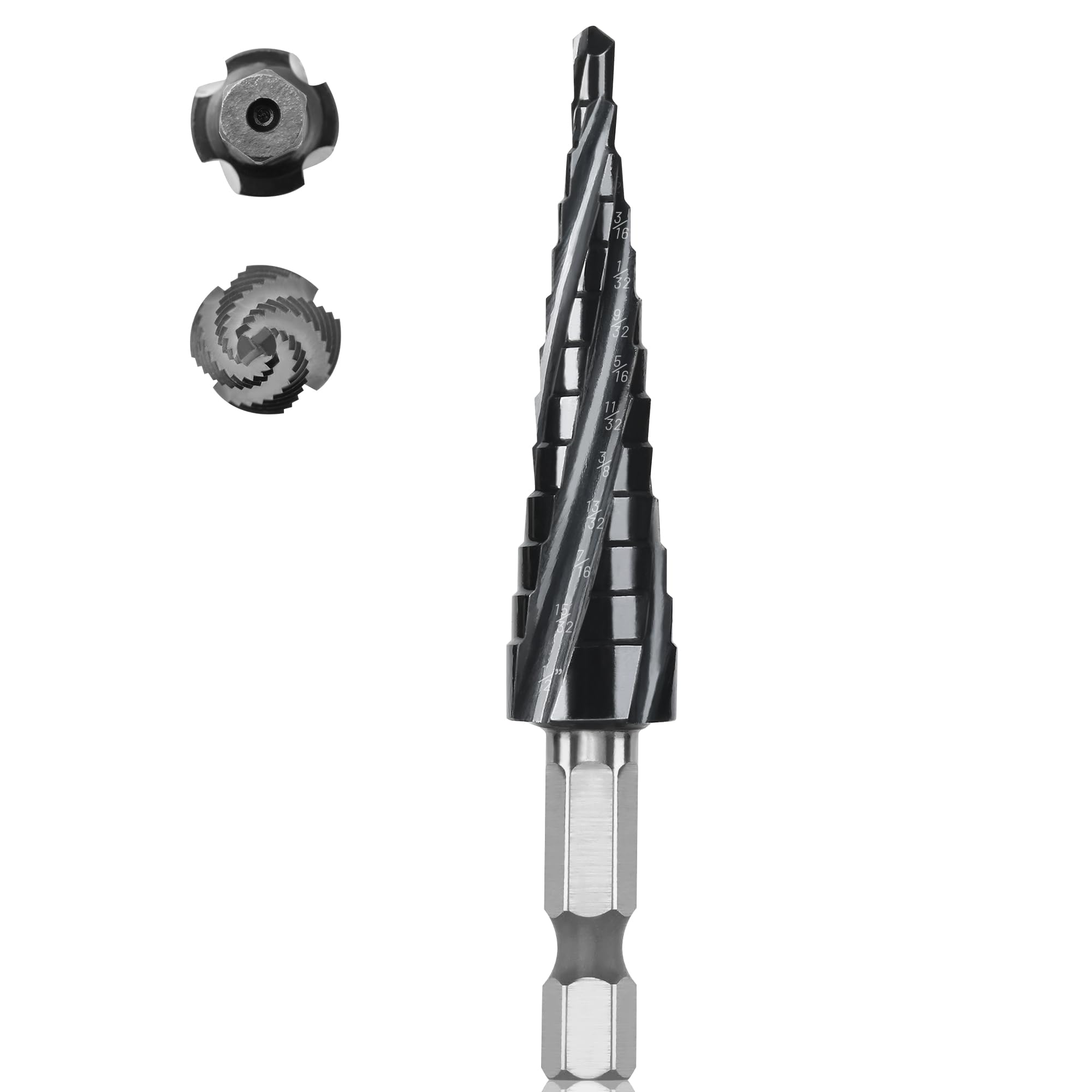 Cobalt M35 Step Drill Bit 1/8" to 1/2", TiAlN