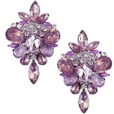 EXTRA LARGE Art Deco Antique Vintage Style Lavender Lilac Purple Amethyst Rhinestone Bridal Bridesmaid Wedding Prom Drag Queen Statement Cluster Earrings