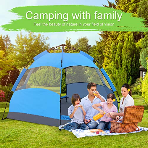 Victostar Instant Pop Up Family Camping Tent,Double Layer Waterproof 3 Season for Picnic Fishing Hiking Traveling (Blue, 4-Person) - Thumbnail 2