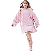 Aemicion Wearable Blanket Hoodie for Kids Super Soft Warm Oversized Hooded Blanket Sweatshirt Hoodie Blanket for Boys Girls (Light pink)