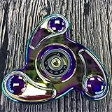 STRESS SPINNER Metal Rainbow Tri Fidget Finger Gyro Stress Reducer with Ultra Fast Bearings Perfect for ADD, ADHD, Anxiety, Boredom, and Autism Adults Children (Multicolor 3)