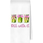 ERYBHKRTYH Coquette Pickle Kitchen Towels - Pink Bow Waffle Decorative Dish Towels, Preppy Pickles Jar Hand Towel, Tea Towel, 16x24 Inches