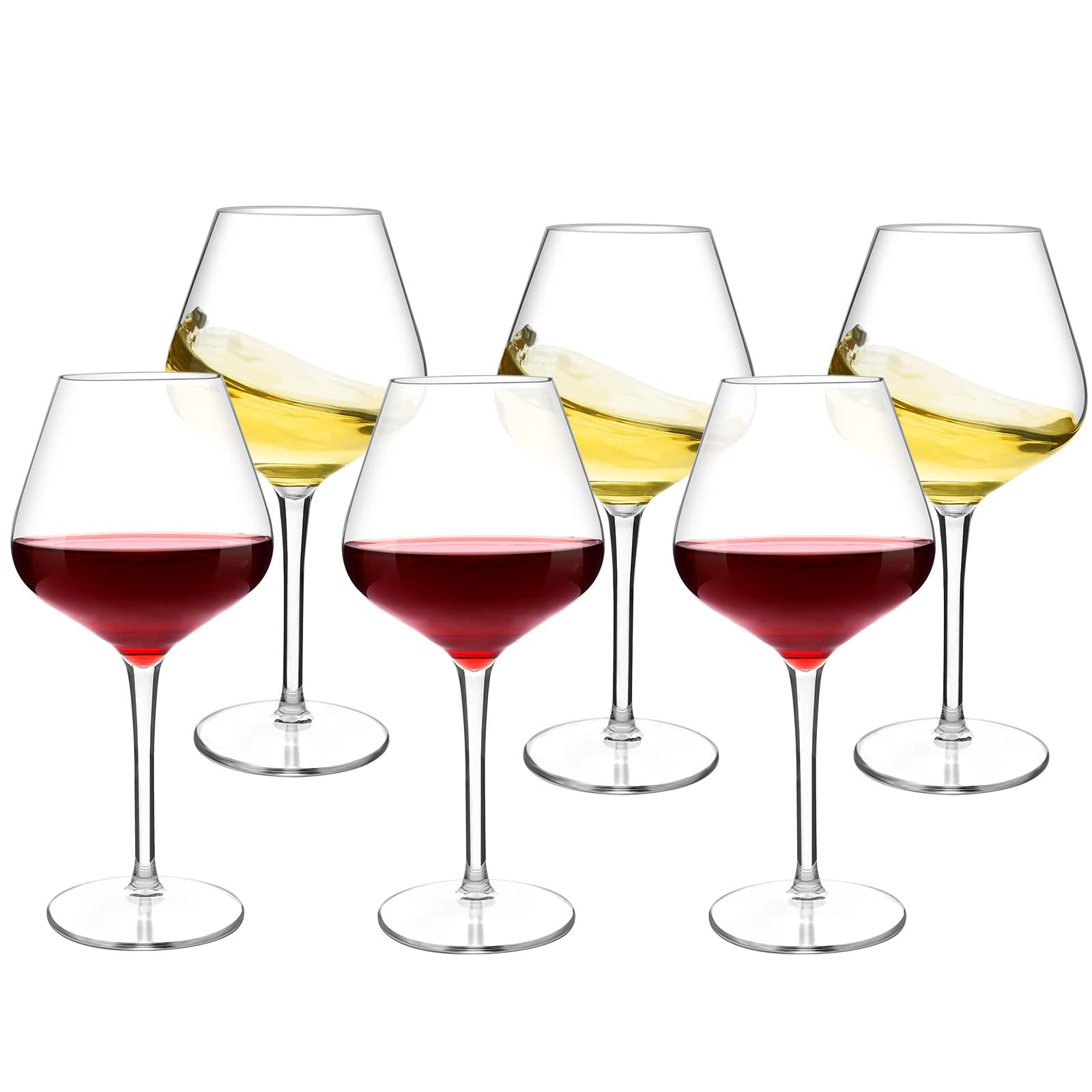 COOKY.D Unbreakable Long Stem Red White Wine Glasses Tritan-Plastic Drinkware Sets Gift Bpa Free Dishwasher Safe 530 ML/18.6 OZ, Set of 6