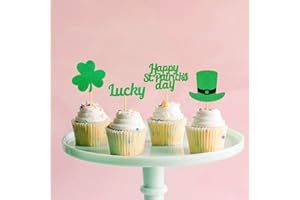 Keaziu 24 Pack Happy St. Patrick's Day Cupcake Toppers Lucky Four Leaf Shamrock Hat Cupcake Picks For Irish Festival Baby Shower Birthday Party Supplies Decoration (black)