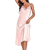 Marvmys Womens Satin Long Nightgown Lace Trim Silk Lingerie Slip Dress Sexy Spaghetti Strap Nightdress