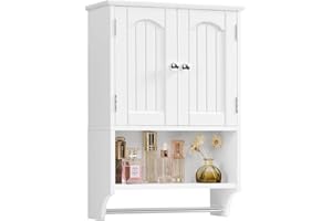 TEENFON Bathroom Wall Cabinet with Adjustable Shelves and Towel Rack, Wall Mounted Over The Toilet Storage Cabinet for Bathroom, Living Room, White UNGGX005W