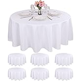 Kesfey 6 Packs White Round Table Cloths 90 Inch White Polyester Circle Bulk Linen Tablecloth Wrinkle Resistant Tablecloths Washable High Density Fabric Tablecovers for Wedding Camping Banquet Parties
