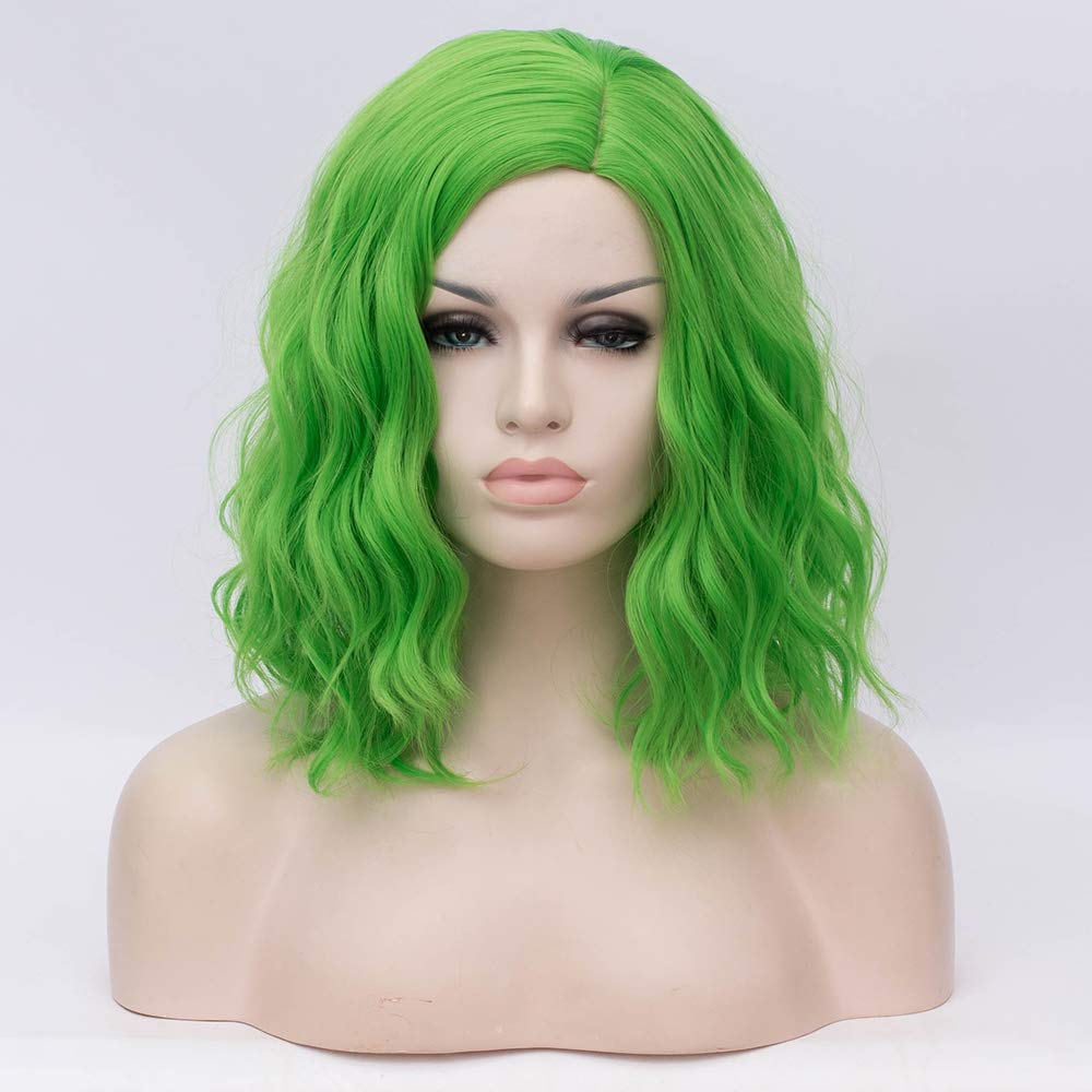 Photo 1 of BUFASHION 14" Women Short Green Kinky Straight Cosplay Synthetic Wigs With Air Bangs 46 Colors Available (green)