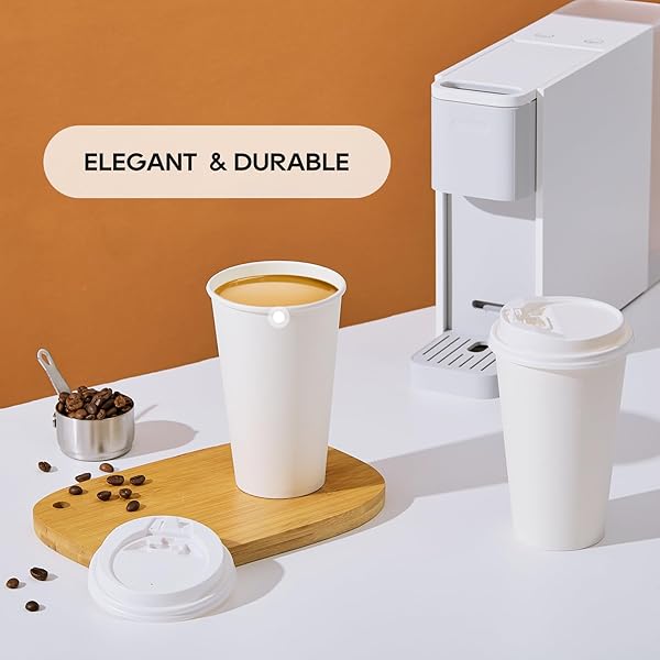 JOLLY PARTY [100 PACK] 16 OZ PAPER COFFEE CUPS, DISPOSABLE PAPER CUP WITH LIDS, HOT/COLD BEVERAGE DRINKING CUP FOR WATER, JUICE, COFFEE OR TEA, SUITABLE FOR HOME, SHOPS AND CAFES