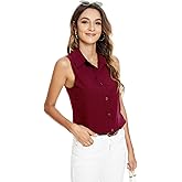 Riatobe Womens Sleeveless Button Down Shirt Blouse Office Work Casual Classic Collar Shirts