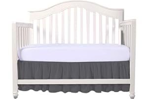 COTTINGTON LANE Dark Grey Crib Bed Skirt Dust Ruffle, Split Corner 100% Natural Cotton Nursery Crib Toddler Bedding Skirt for Baby Girls or Boys, Infant Crib Bed Skirt Ruffled with Split Corners, 14" Drop