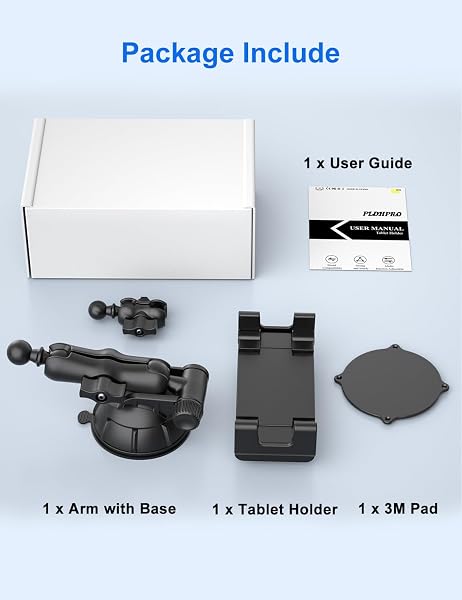 PLDHPRO TABLET CAR MOUNT FOR DASHBOARD & WINDSHIELD, HEAVY DUTY IPAD HOLDER FOR TRUCK, 360° ADJUSTABLE SUCTION CUP STAND FITS 5.1–15.6” TABLETS & PHONES, STABLE FOR GPS & ROAD TRIPS
