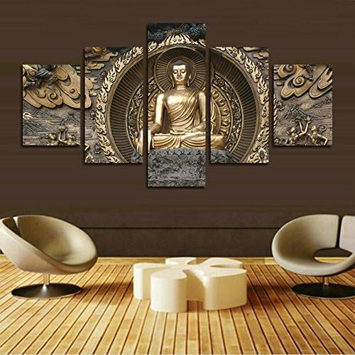XrsArt5 Piece Statue of Buddha painting framed painting printed canvas print room decor wall art prints image (No Frame) Unframed FCa248 50 inch x30 inch