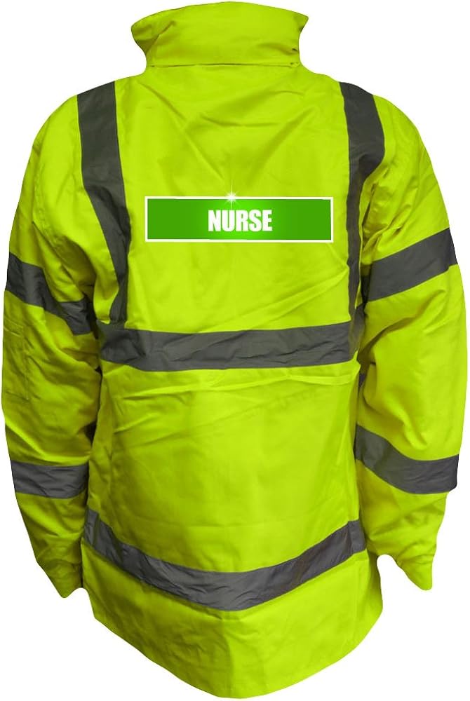 Reflective NURSE Hi Viz Vis Parka Jacket Padded Waterproof Coat Safety