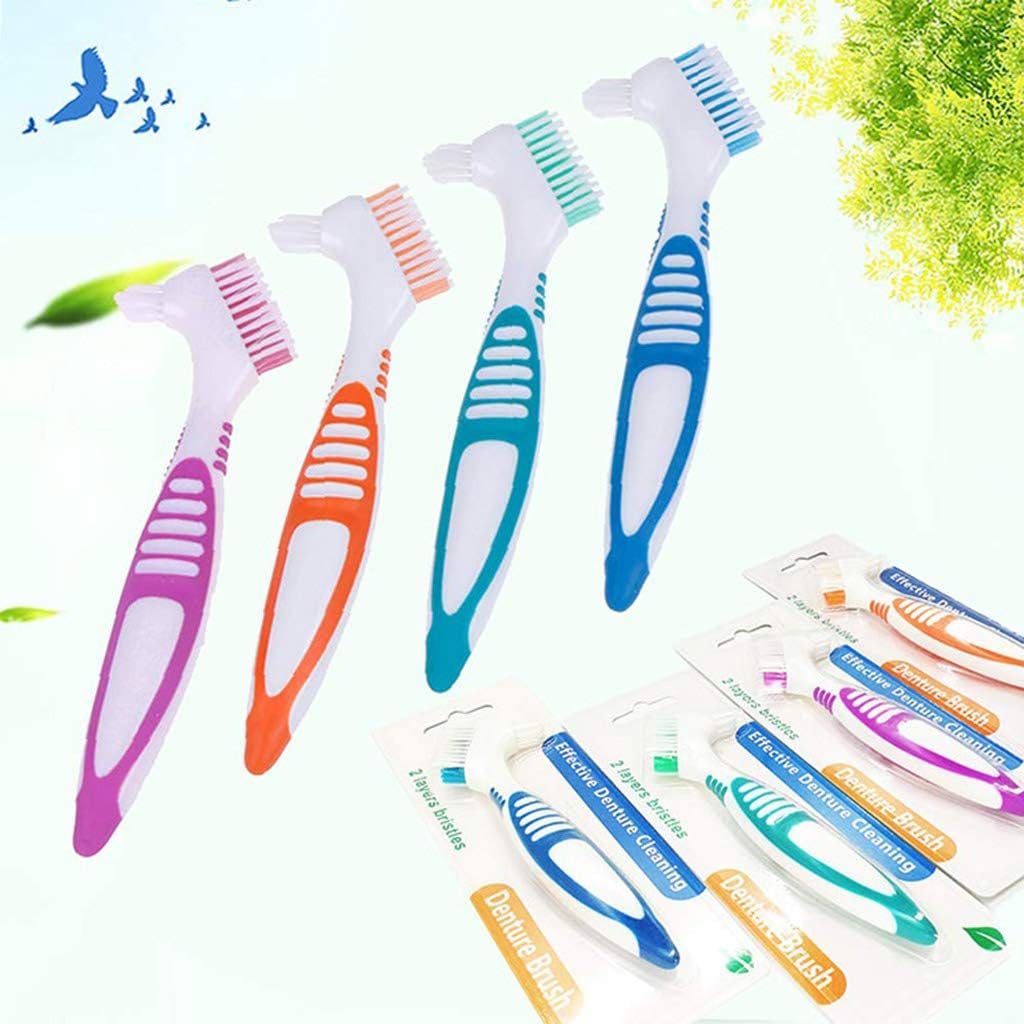 Bonarty 4 Pack Denture Brushes Multi-Layered Y-Shape Food Residue Cleaner Toothbrush: Health & Personal Care