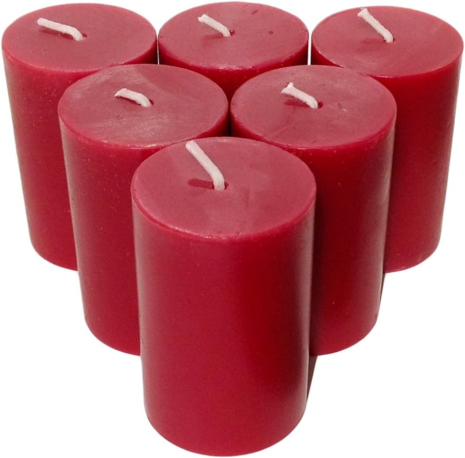 Collumino® Long Burn Pillar Candles Solid Colour Size 7 x 4.3cm (Pack of 6, Burgundy)