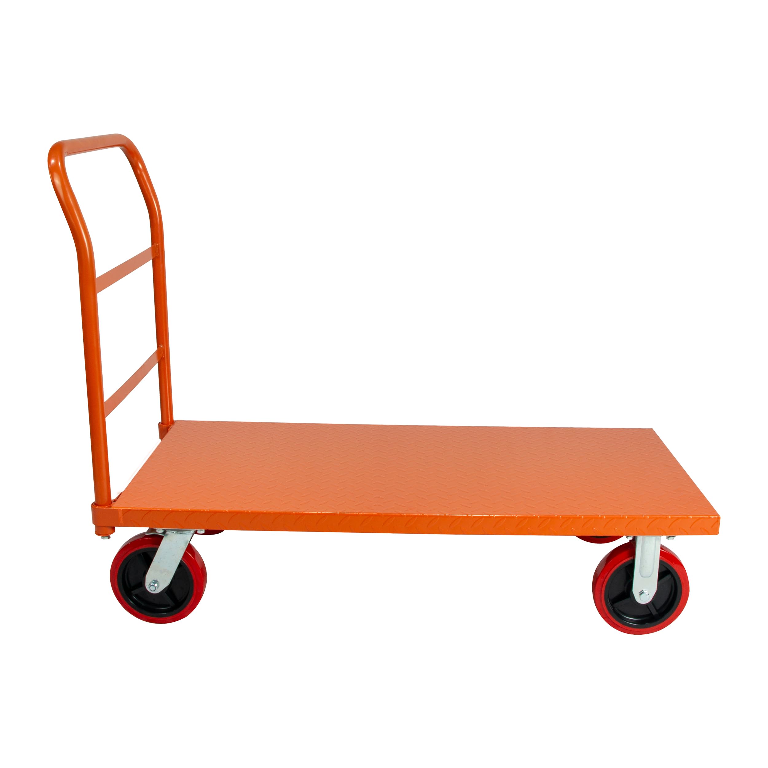 Photo 1 of Platform Cart Industrial Dolly Cart 3300LB Heavy Duty 48” x 24” Platform Hand Truck Push Cart Super Heavy Duty Diamond Plate Commercial Flatbed Cart with 8'' Moving Swivel Wheels (Orange)