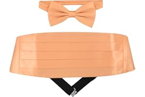 VESUVIO NAPOLI SILK Cumberbund & BowTie Solid PEACH ORANGE Color Men's Cummerbund Bow Tie Set